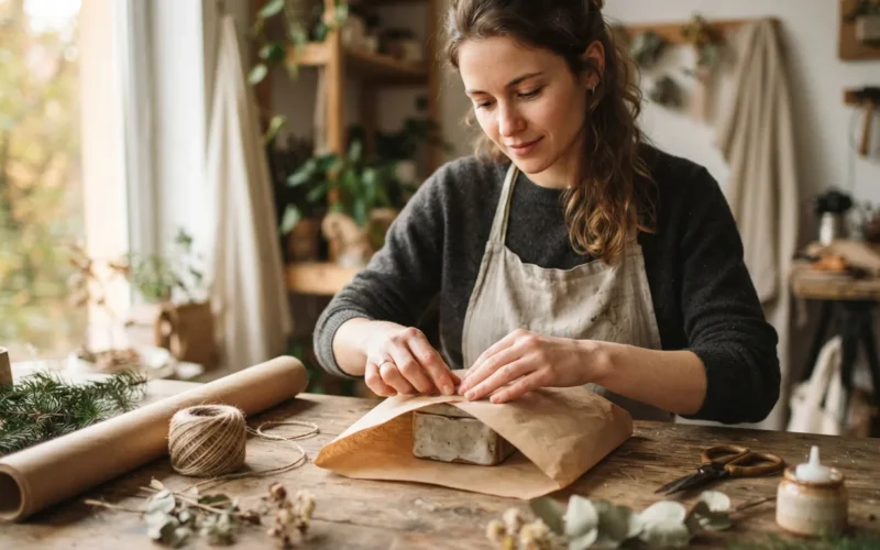 a person wrapping a handmade gift