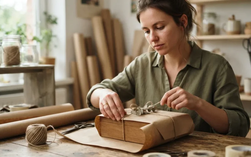 a person wrapping a handmade gift
