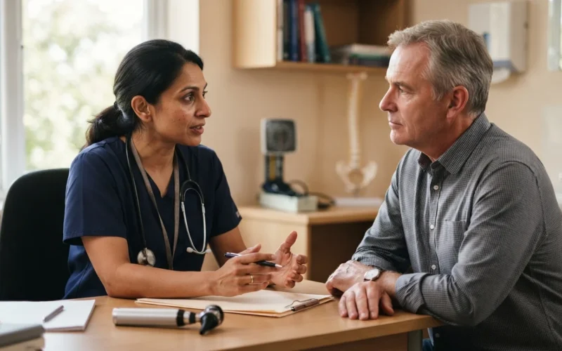 a doctor in a consultation room with a patient
