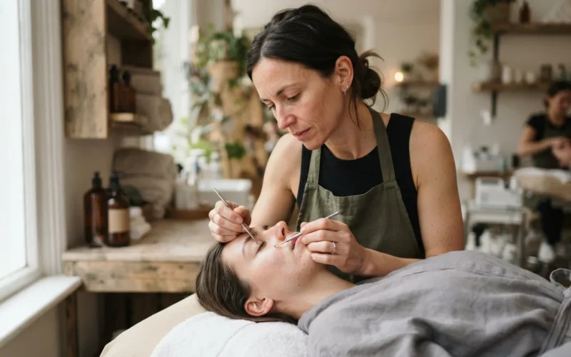 a woman working in a beauty salon