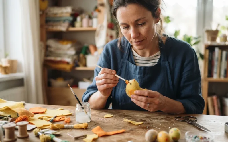 a person crafting an Easter chicken decoration