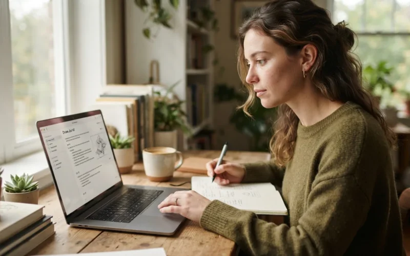 a person looking at a dream journal on a laptop