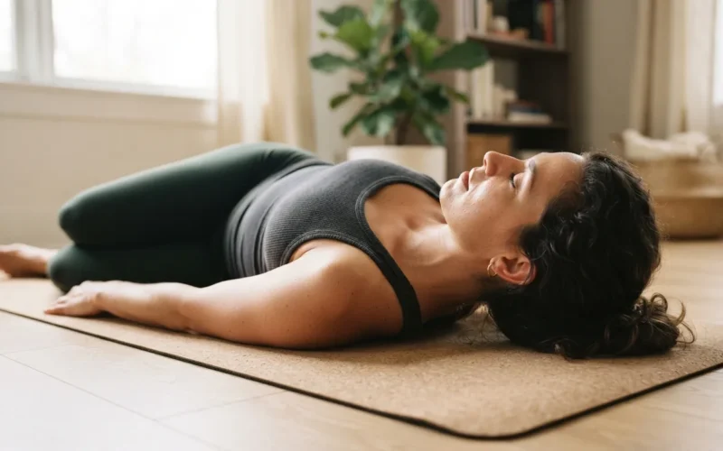 a person doing a gentle lower back stretch on a mat