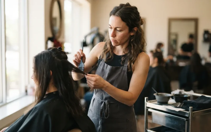 a woman working in a beauty salon