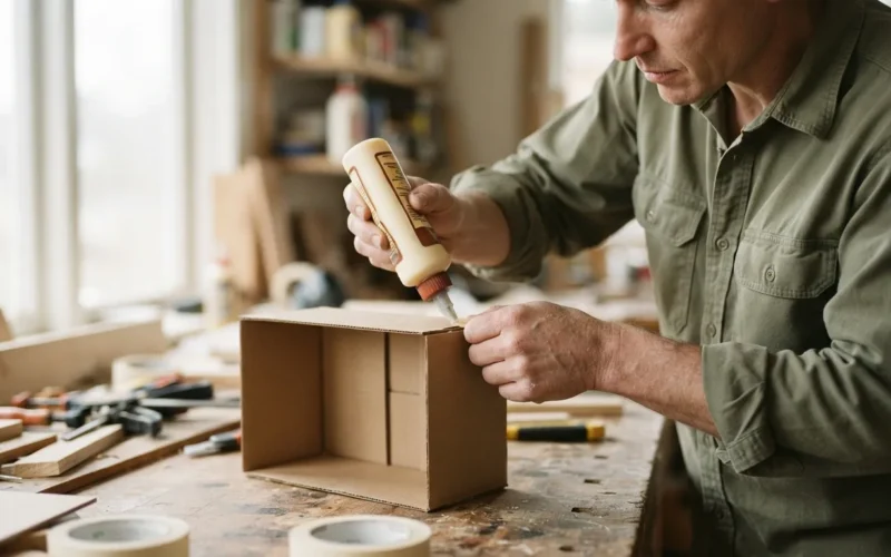 a person applying glue to a cardboard trap