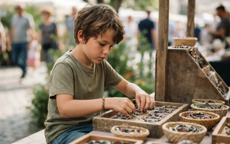 a child working on a small business or chore
