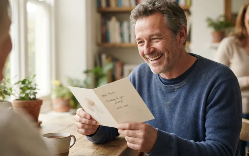a man receiving a greeting card
