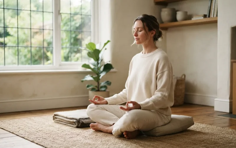 a person meditating in a peaceful room