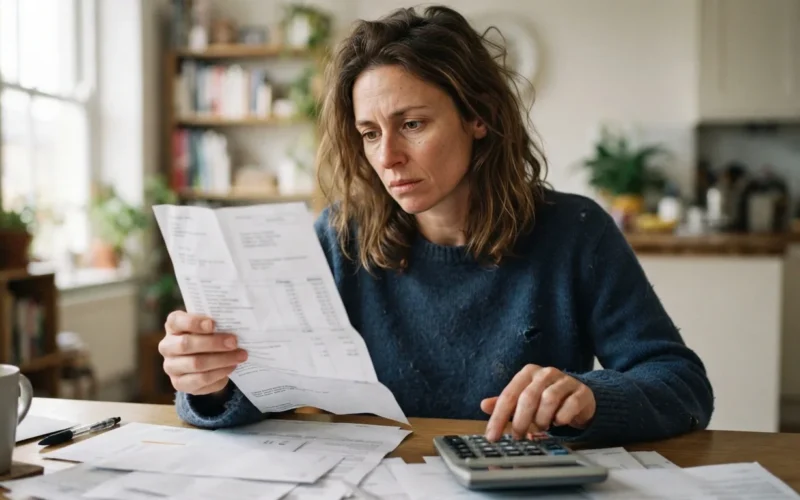 a person holding a hospital bill and a calculator
