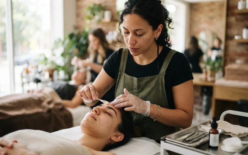 a woman working in a beauty salon