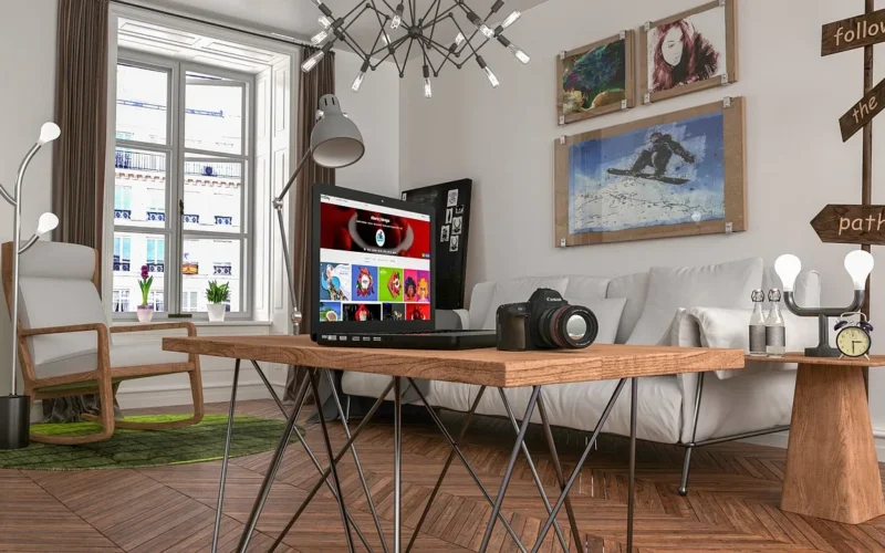 salon fotograf, zdjęcie, kamera, przestrzeń, living, 3d, renderowania, laptop, komputer, internet, technologia, zeszyt, pojęcie, komunikacja, ekran, elektronika, dom, rezydencja, obrazy, ramki