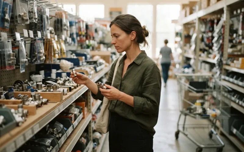 a person browsing home improvement products in a store