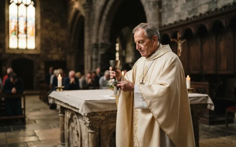 a priest in a church during a ceremony