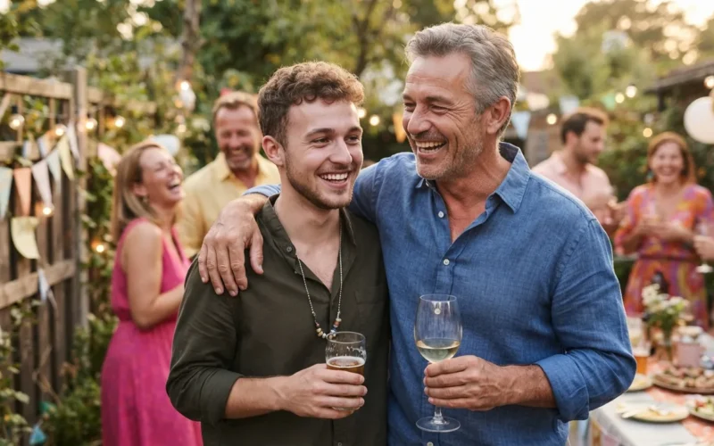 a godfather with a young adult at a birthday celebration