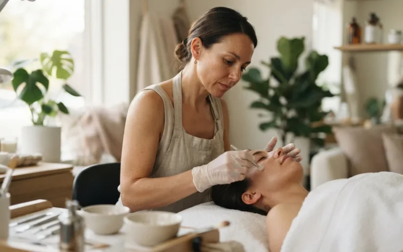 a woman working at a beauty salon