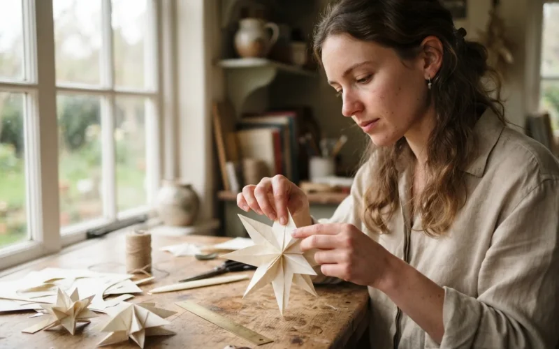 a person making a paper star decoration