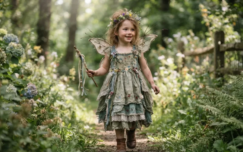 a child wearing a homemade fairy tale costume