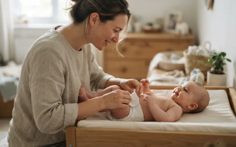 a parent changing a baby's diaper
