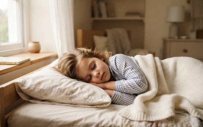 a child sleeping in a cozy bedroom