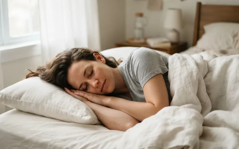 a person sleeping peacefully in bed
