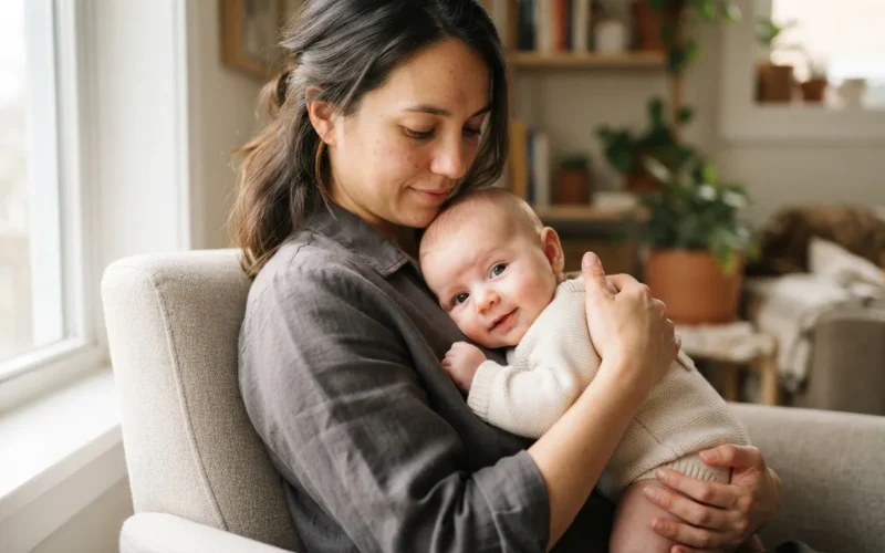 a parent holding a baby in their arms