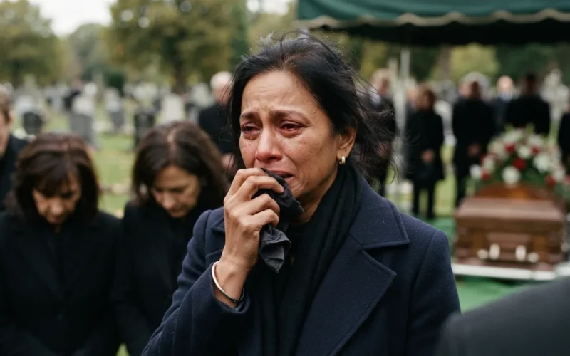 a person crying at a funeral