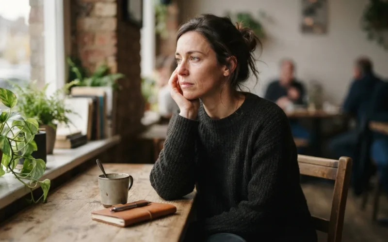 a person sitting alone in a contemplative pose