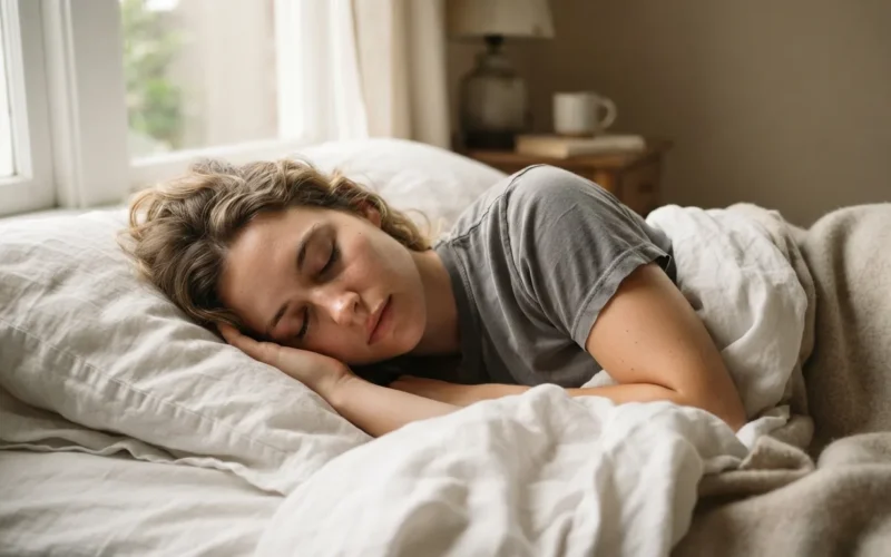 a person lying in bed asleep