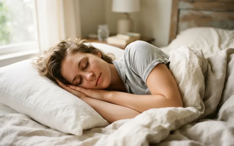 a person sleeping peacefully in bed