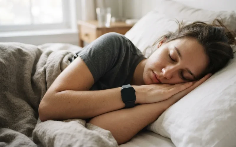 a person sleeping with a smartwatch on their wrist