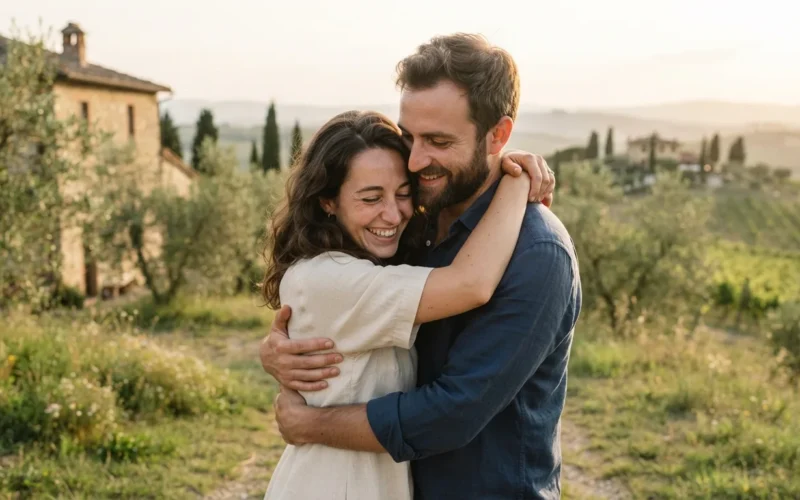 a couple embracing in a romantic setting