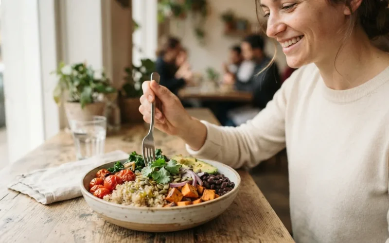 a bowl of cooked quinoa with vegetables