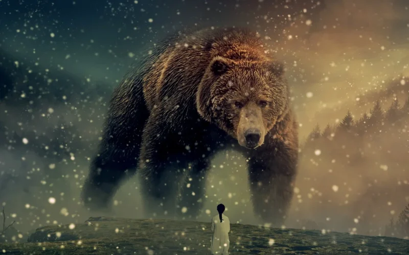 photoshop, bear, kobieta, niedźwiedź, ludzie, krajobraz, natura, las