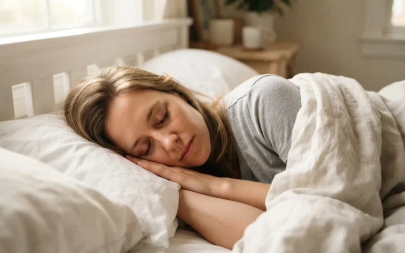 a person sleeping peacefully in bed