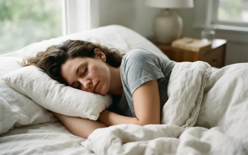 a person lying in bed asleep