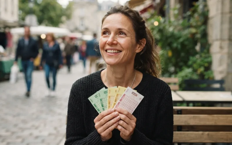 a person holding lottery tickets and looking hopeful