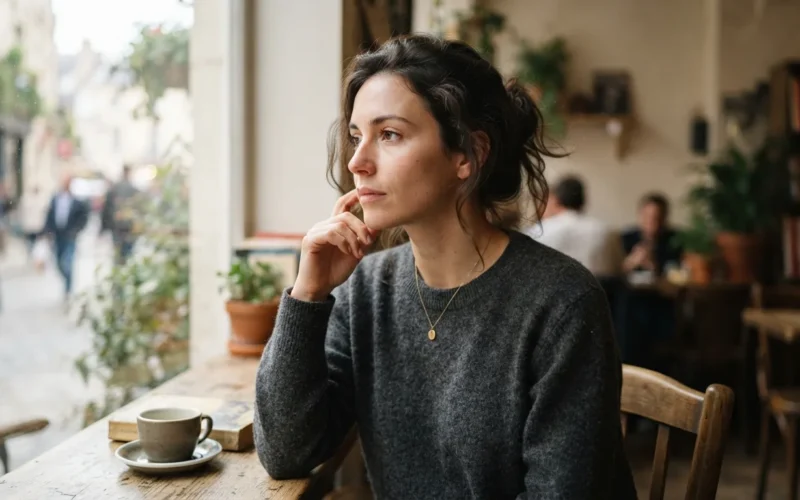 a woman looking thoughtfully into the distance