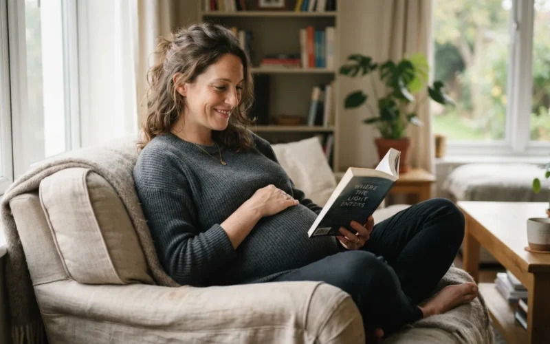 a pregnant woman relaxing at home