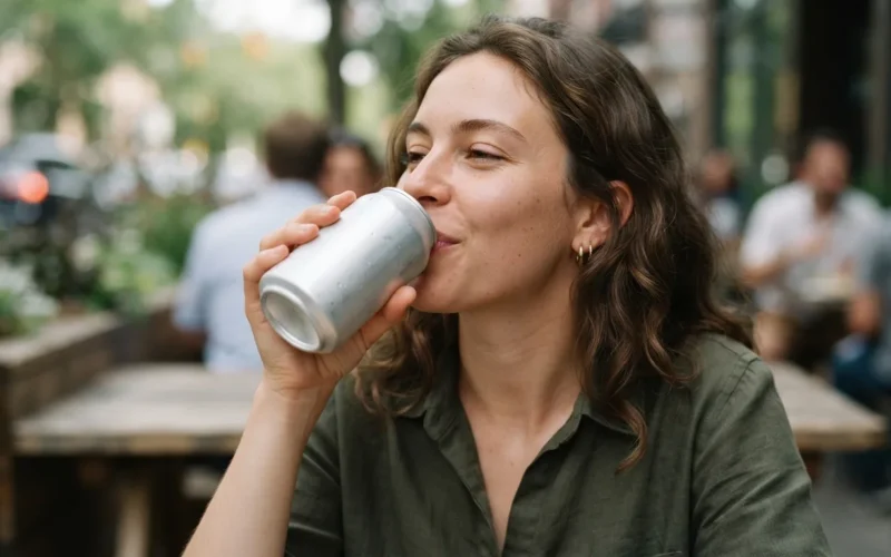 a person drinking a can of soda