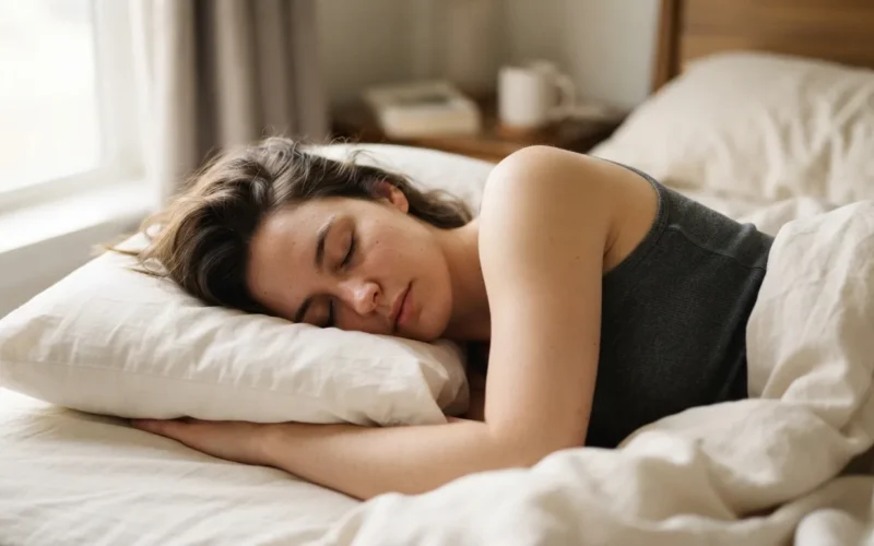 a person lying in bed asleep