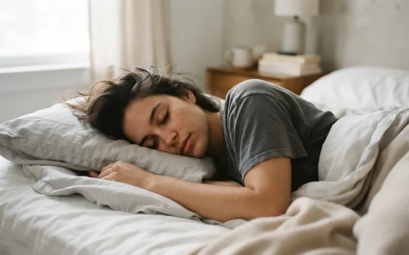 a person lying in bed asleep