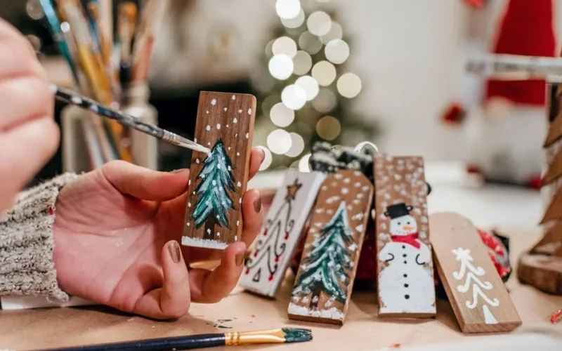 Create holiday cheer with hand-painted wooden Christmas ornaments. Perfect for festive crafting.