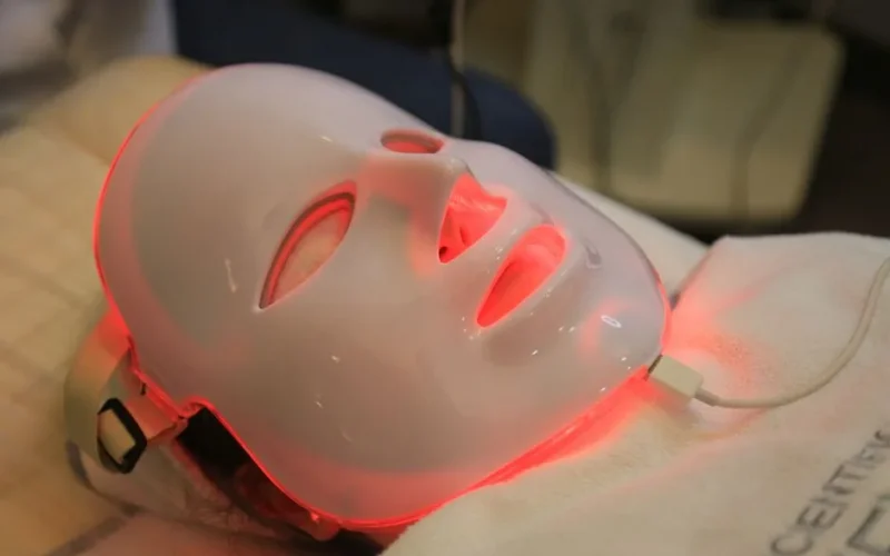 Close-up of an LED light mask used in modern skincare treatments.
