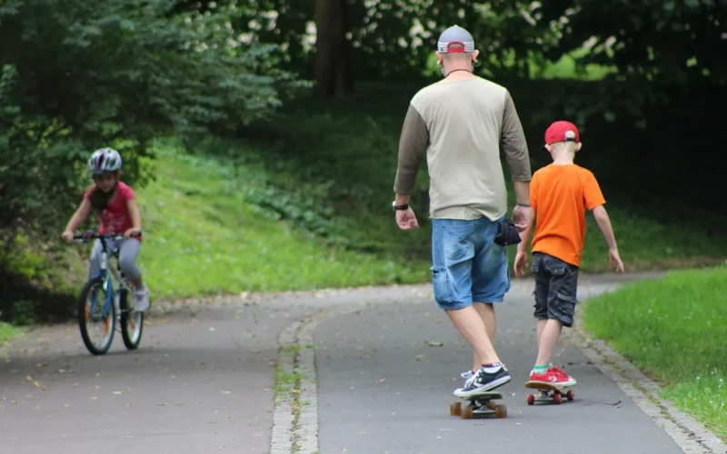 family, sport, rower, deskorolka, na dworze, ludzie, zabawa, activity