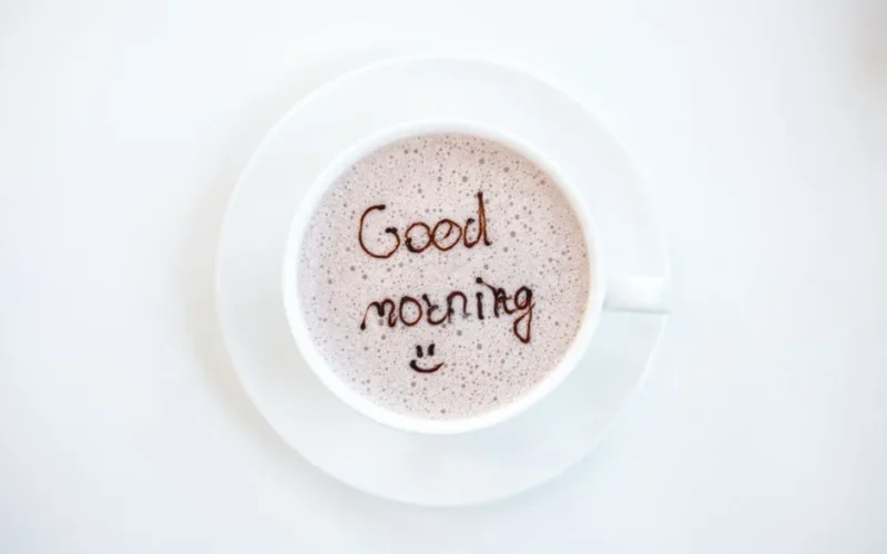 A cheerful hot coffee with 'Good Morning' written on top, perfect for starting the day.